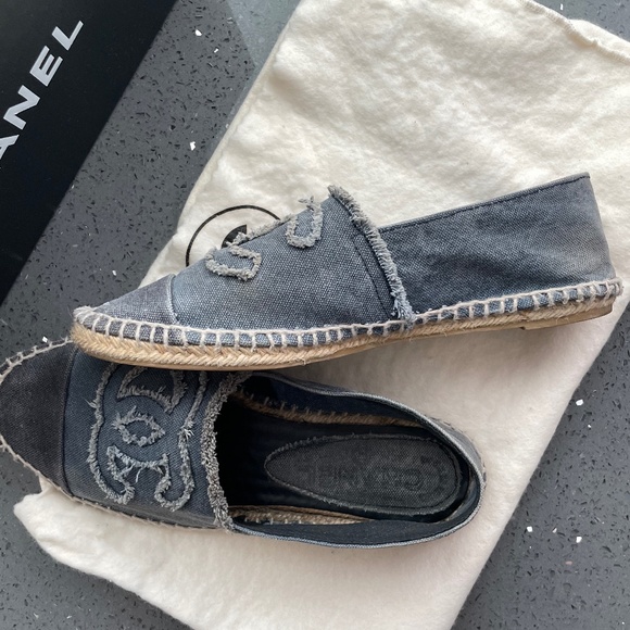 CHANEL LINEN CC ESPADRILLES 35 FLATS BLUE BLACK, SIZE EU40 / US9 - Picture 2 of 10